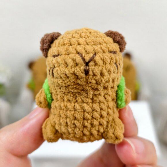 Handmade Amigurumi Crochet Capybara With a Strawberry Backpack Plushie - Picture 2 of 2